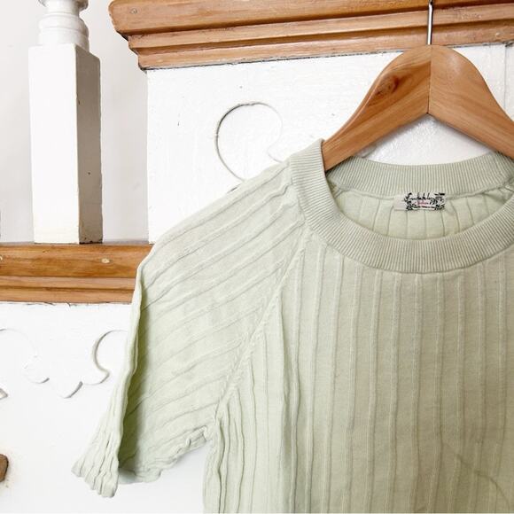 Intimately Free People Friday Morning Ribbed Knit Tee Pastel Green Size S - Picture 3 of 7